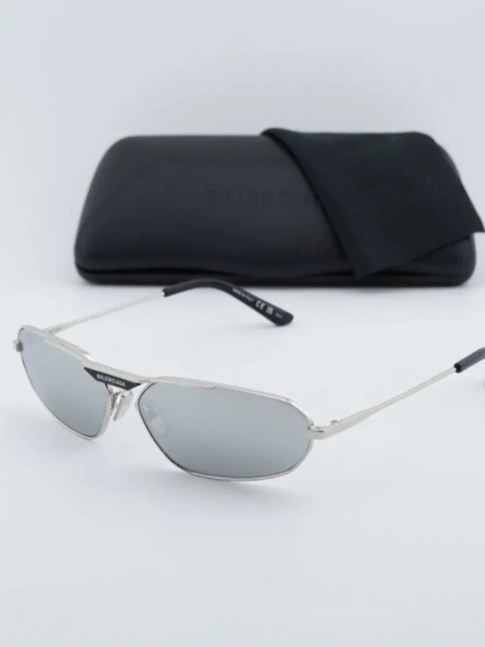 Balenciaga BB0245S 002 Unisex Geometric Sunglasses - Silver / Silver Mirror